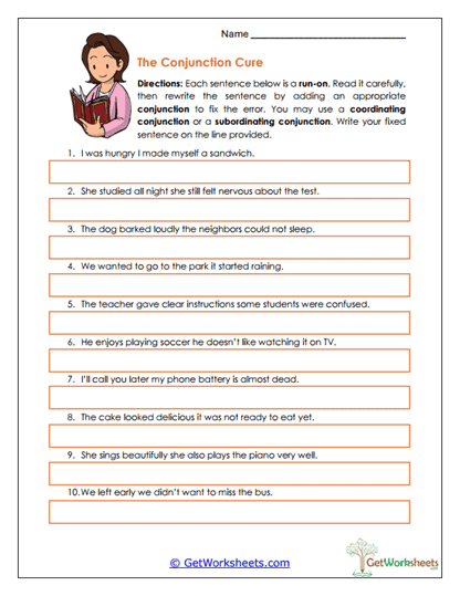 Run-On Sentence Worksheets