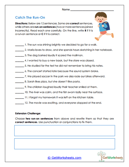 Catch the Run-On Worksheet