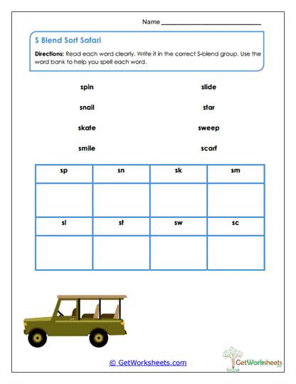S Blends Worksheets