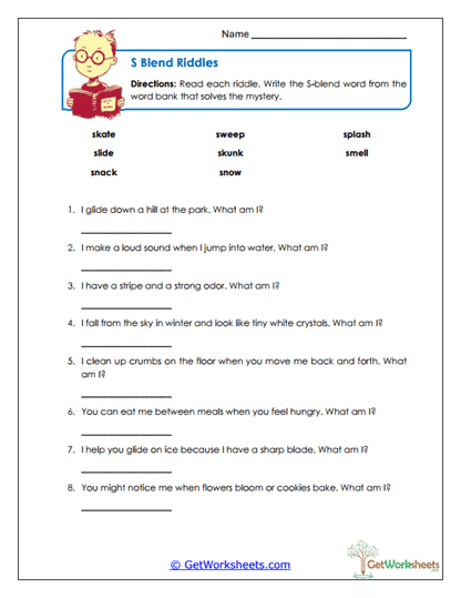 S-blend Riddles Worksheet