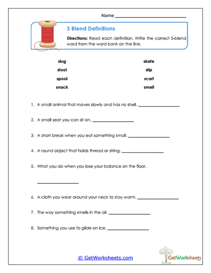 Blend-based Definitions Worksheet