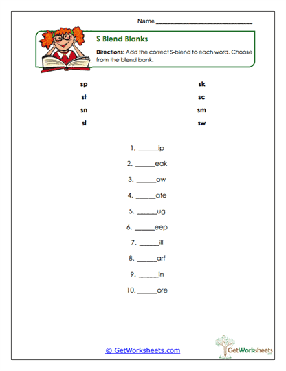 Blend Bank of Blanks Worksheet