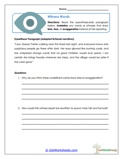 Eyewitness Bias Worksheet