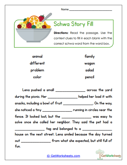 Schwa Sound Worksheets