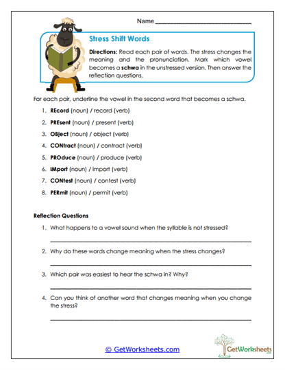 Stress Shift Words Worksheet