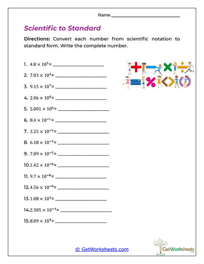 Scientific to Standard Worksheet