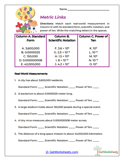 Metric Links Worksheet