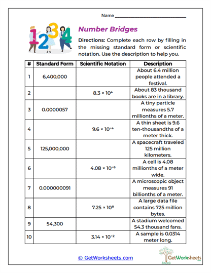 Number Bridges Worksheet