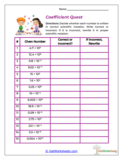 Coefficient Quest Worksheet