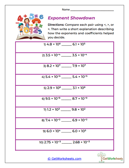 Exponent Showdown Worksheet