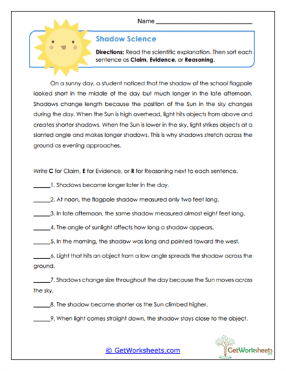 Shadow Science Worksheet