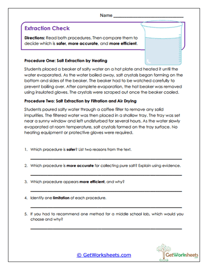 Extraction Check Worksheet