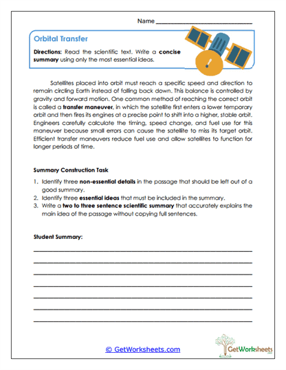 Orbital Transfer Worksheet