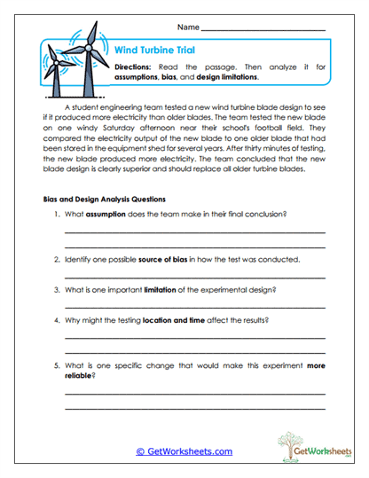 Wind Turbine Trial Worksheet