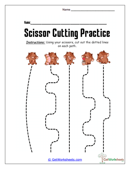 Piglet Path Cutting Worksheet