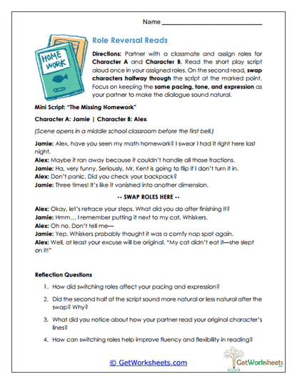 Role Reversal Reads Worksheet