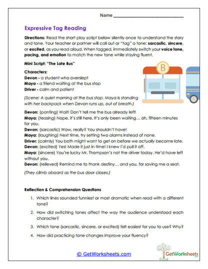 Expressive Tag Reading Worksheet