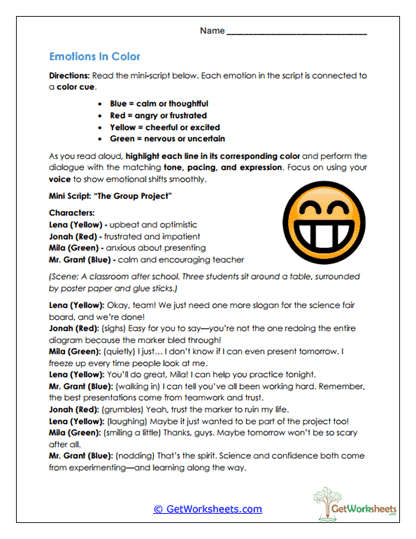 Emotions in Color Worksheet