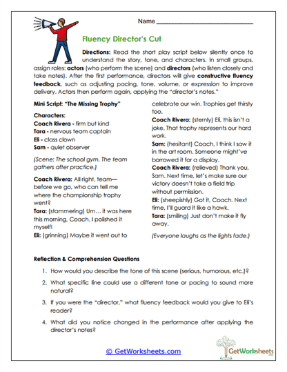 Fluency Director's Cut Worksheet