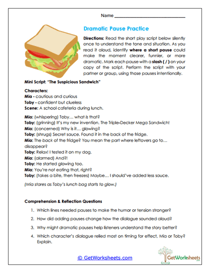 Dramatic Pause Practice Worksheet
