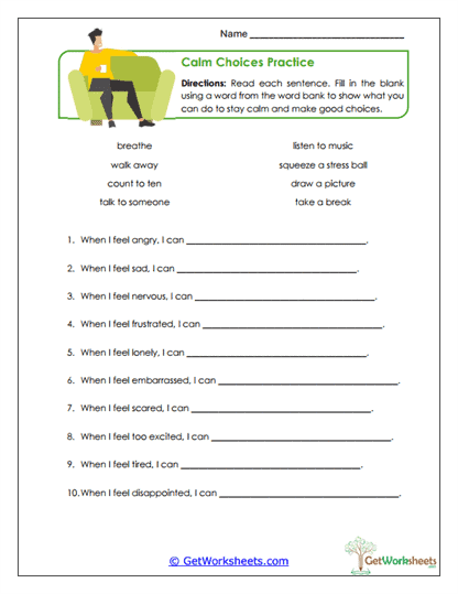 Calm Choices Practice Worksheet