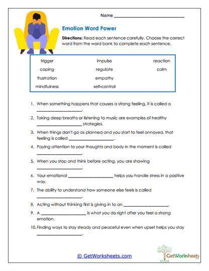 Emotion Word Power Worksheet