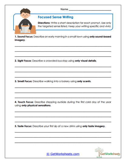 Focused Sense Writing Worksheet