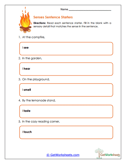 Sentence Starters Worksheet
