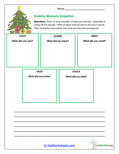 Holiday Memory Snapshot Worksheet
