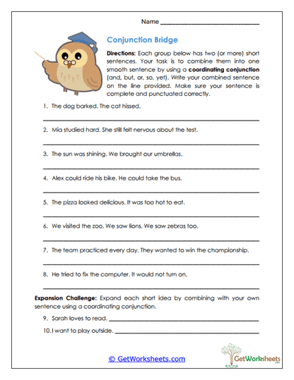 Conjunction Bridge Worksheet