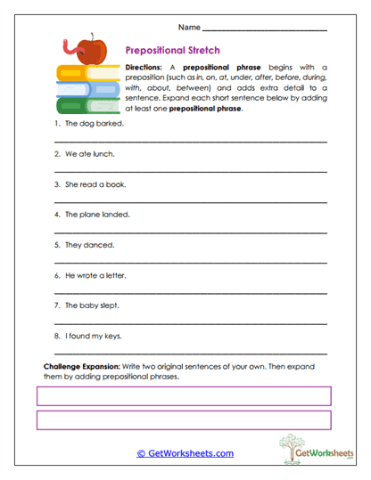 Prepositional Stretch Worksheet
