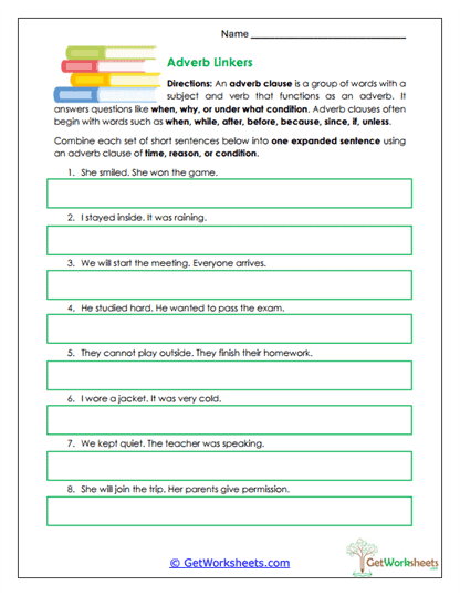 Adverb Linkers Worksheet