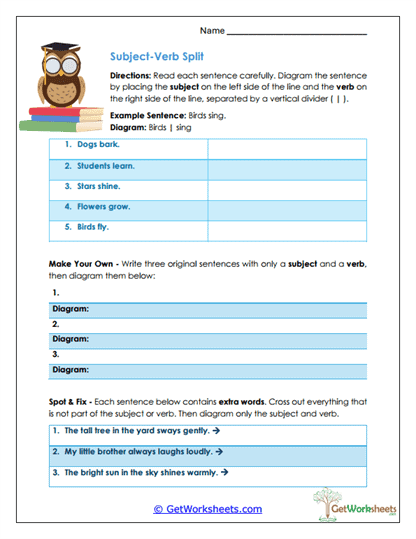Subject-Verb Split Worksheet