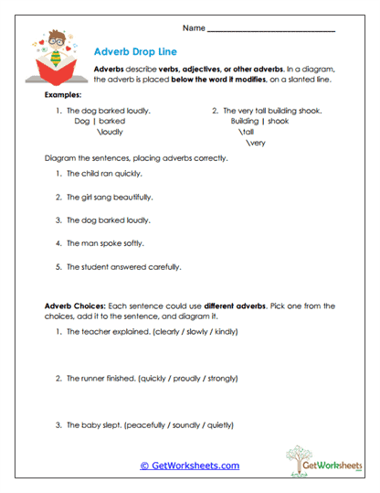 Adverb Drop Line Worksheet