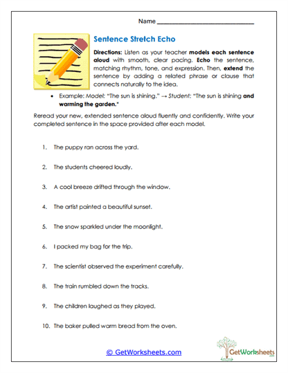 Sentence Stretch Echo Worksheet