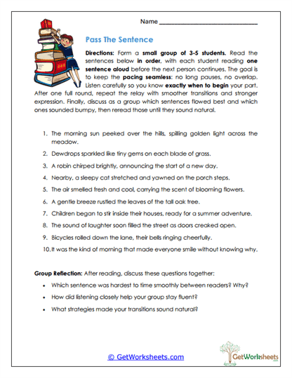 Pass The Sentence Worksheet