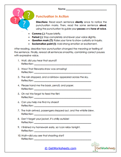 Punctuation In Action Worksheet