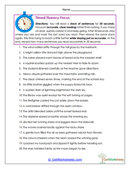Timed Fluency Focus Worksheet