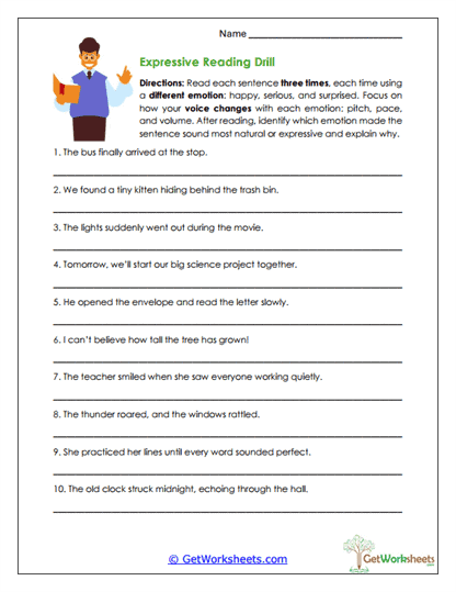Expressive Reading Drill Worksheet