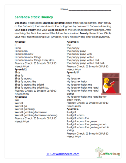 Sentence Stack Fluency Worksheet