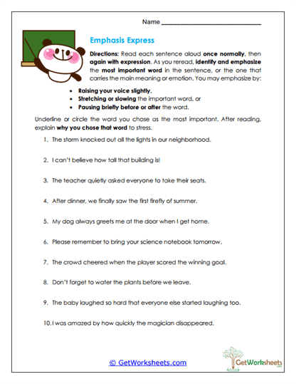Emphasis Express Worksheet