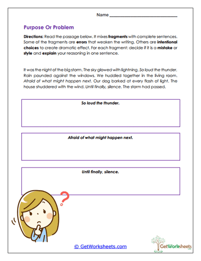 Purpose or Problem Worksheet