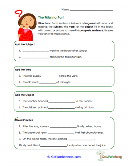 The Missing Part Worksheet