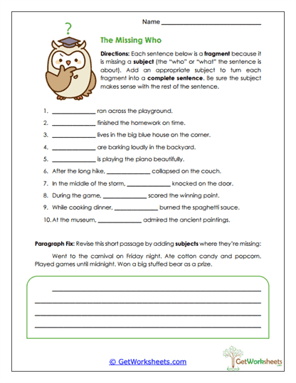 The Missing Who Worksheet