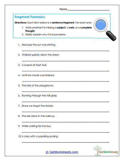 Fragment Forensics Worksheet
