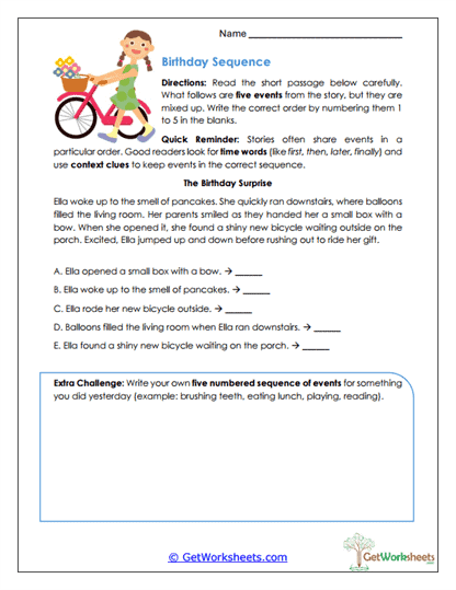 Birthday Sequence Worksheet