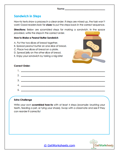 Sandwich in Steps Worksheet