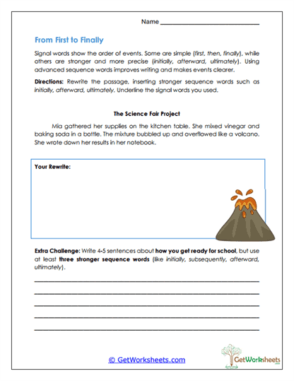 From First to Finally Worksheet