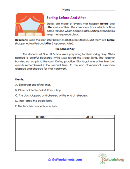 Sorting Before and After Worksheet