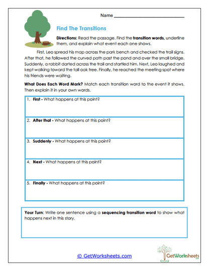 Find the Transitions Worksheet